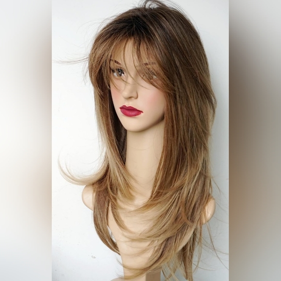 Long Layered Ombre Brown wig Synthetic Hair - Picture 3 of 4